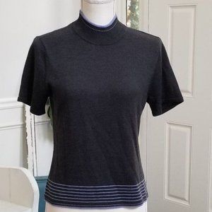 Tahari Gray Turtleneck Short Sleeve Sweater Size 8